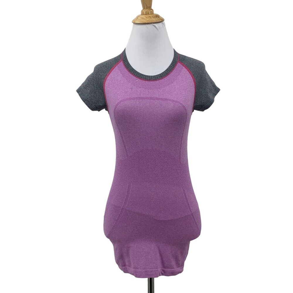 Lululemon Run Swiftly Tech Shirt Womens 4 Plum Gray Seamless Short Sleeve *READ